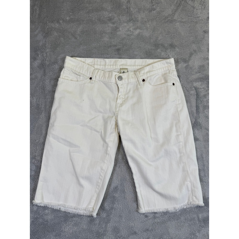 Lucky Brand Shorts Women 8/29 White Zoe Bermuda Long Raw Hem Summer Cotton Blend